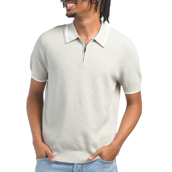 DANIEL HECHTER PARIS Mineral Grey Quarter Zip Polo With Tipping - Picture 1 of 2